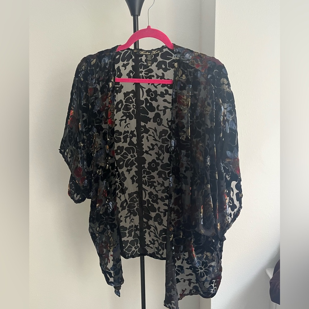 Winter Kate flocked velvet kimono wrap Sz M